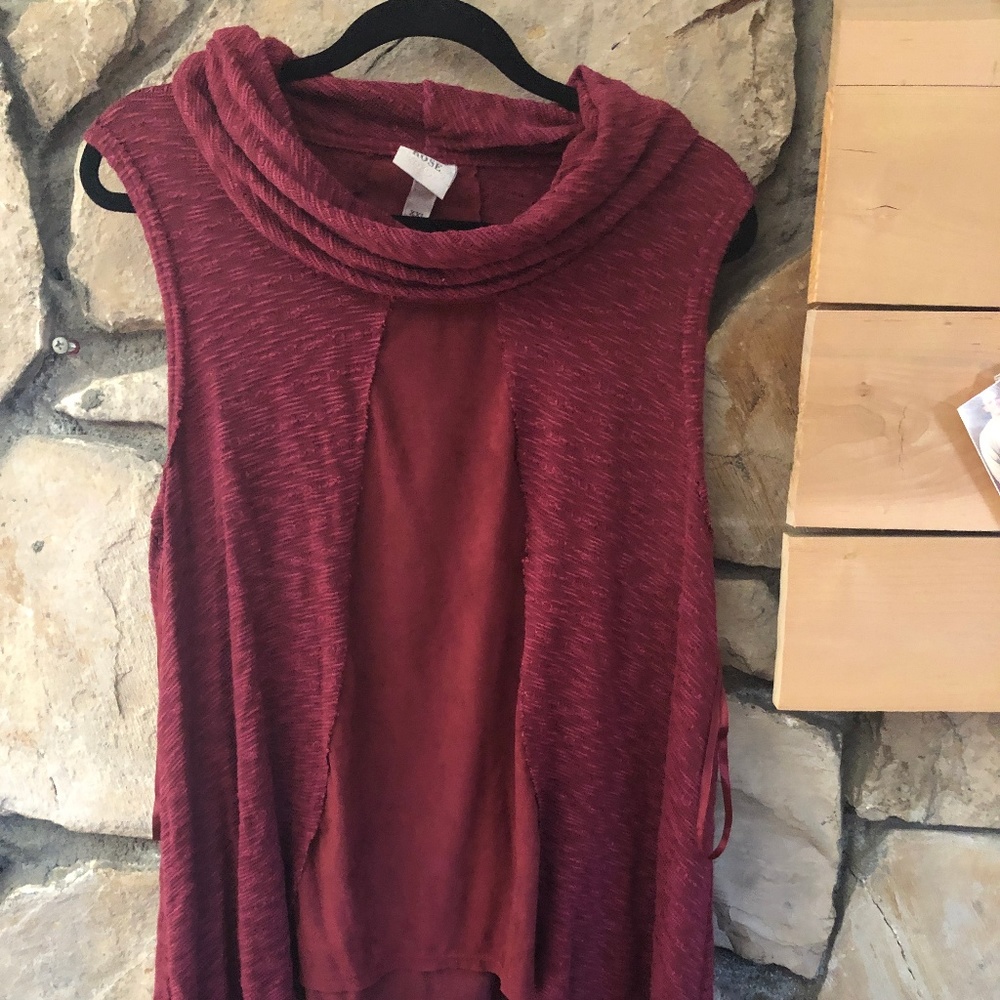 Knox Rose Burgundy Mixed Material Tank Top